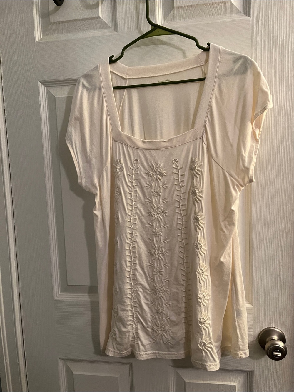 Garnet Hill Ivory Short-Sleeve Embroidered Square-Neck Top